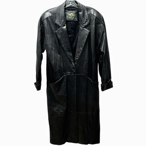 Vintage Avanti Buttery Soft Black Leather Trench Coat Jacket Womens Size Small